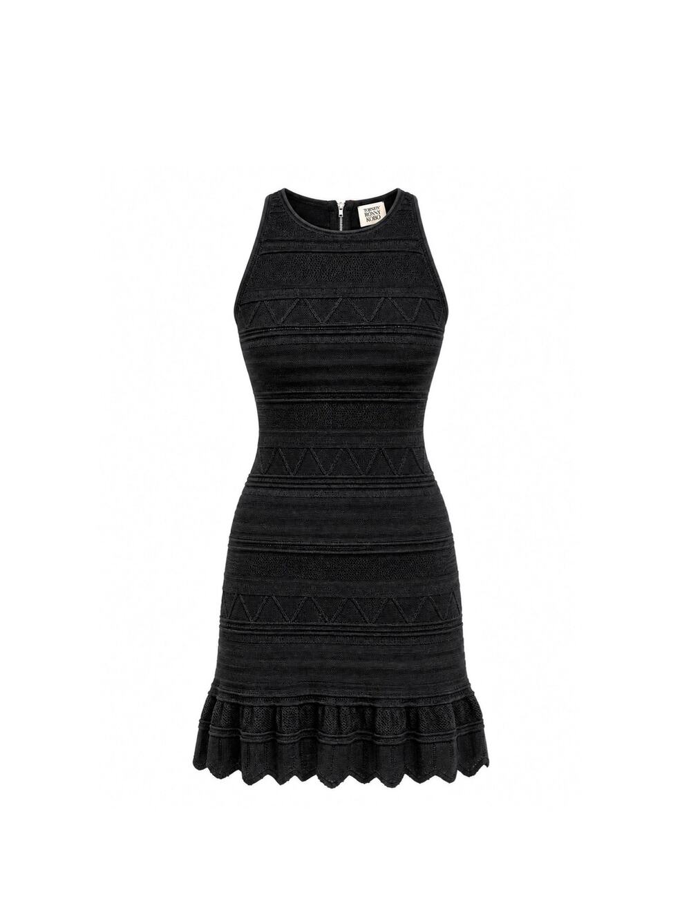 Torn by Ronny Kobo Black Textured Knit Mini Dress Y2K Boho Flounce Hem Fall LBD